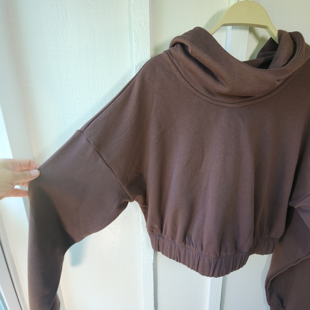 Naked Wardrobe French Terry Cropped Hoodie Chocolate Size 1X - Picture 2 of 10